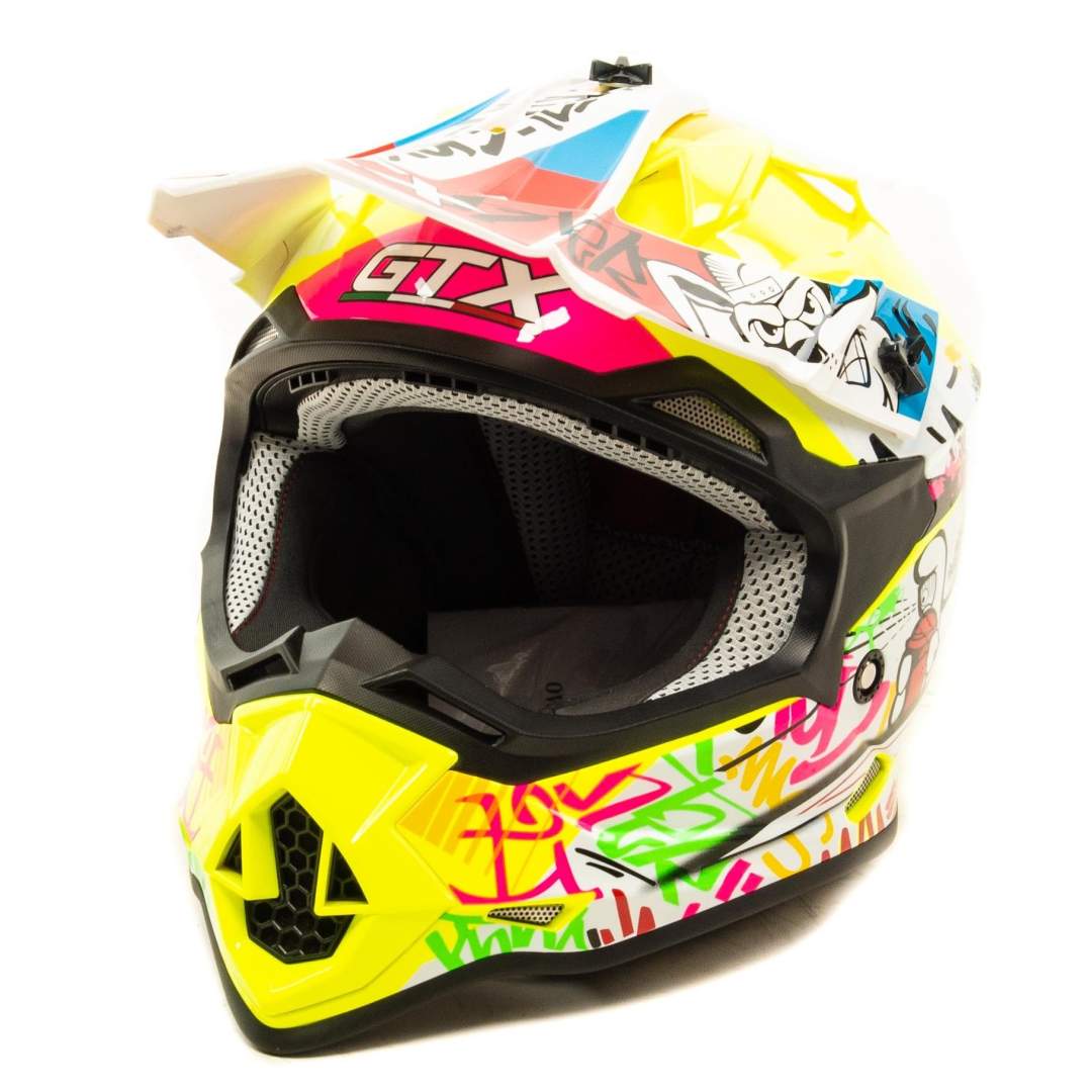 Шлем мото кроссовый GTX 632S №1 (S) FLUO YELLOW / RED BLUE детский (49-50)